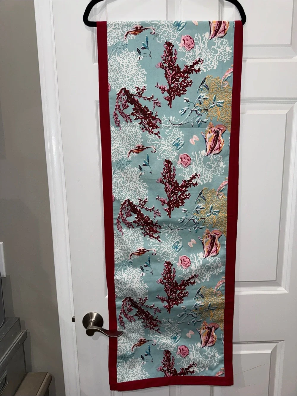 Ocean Coral Print Kitchen Towel Set with Red Trim